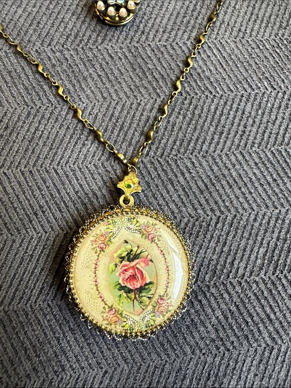 Michal Negrin Gold-tone Layered doubleFloral Locket Necklace - Picture 2 of 9